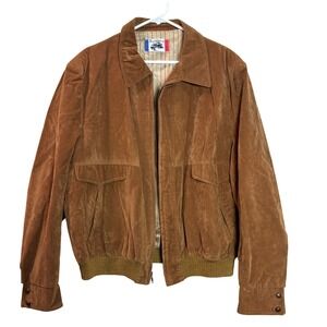 Brad Whitney Vintage Faux Suede‎ Aviator Bomber Jacket Mens 2XL Brown Zip Front